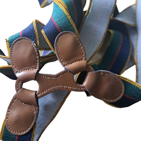 VTG BREVETTE SGDG striped suspenders leather center elastic stretch narrow mens - Picture 8 of 9